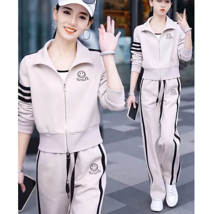 Leisure Sportswear Suit For Women's Spring And Autumn 2025 New Westernized Fashion Sweater Jacket Wide Leg Pants 2 Two Piece Set