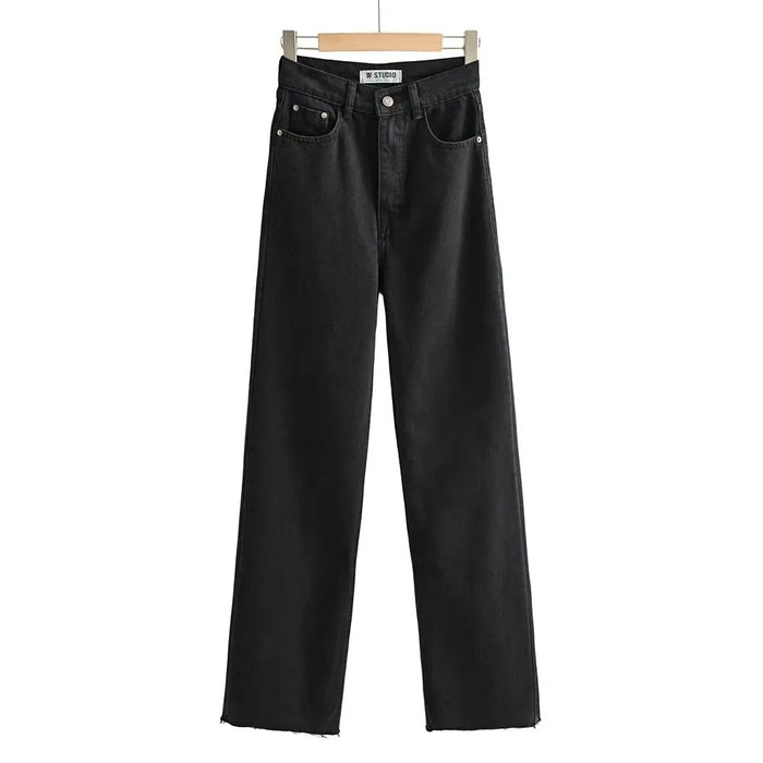 Women's High Waist Jeans 2025 Spring Fall Relaxed Straight Leg Raw Hem Floor-Length Vintage Inspired Daily Uniform