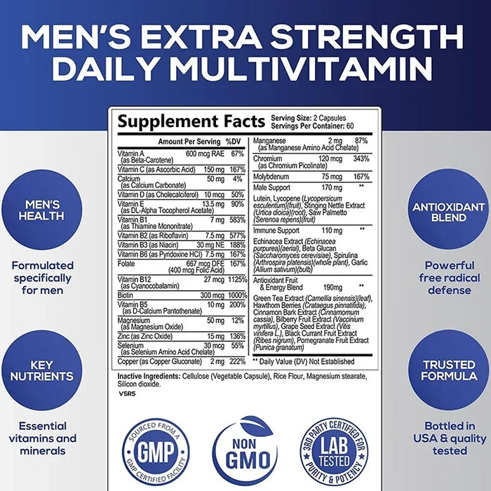 Men's Daily Multivitamin Supplement - for Immunity, Energy and Stamina, Digestion, Skin, and Overall Health