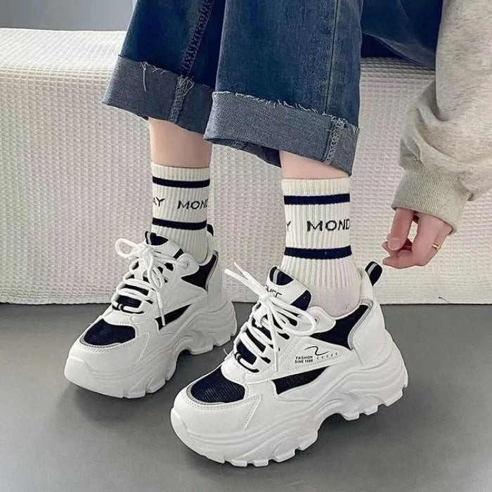 Women's Sport Shoes Spring Autumn New Color Block Sneakers Lightweight Running Shoes Casual Thick Bottom Tennis Vulcanize Shoes