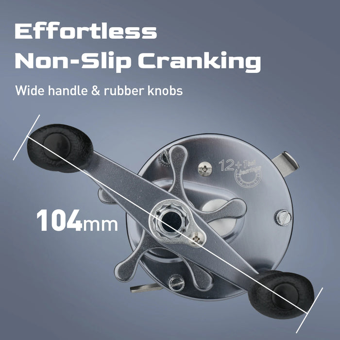 HANDING Flag Round Baitcasting Reel, Aluminum Stainless Steel Body Drag Reels, 13kg Max Drag, 5.3:1 Gear Ratio, 12+1 BB Reel