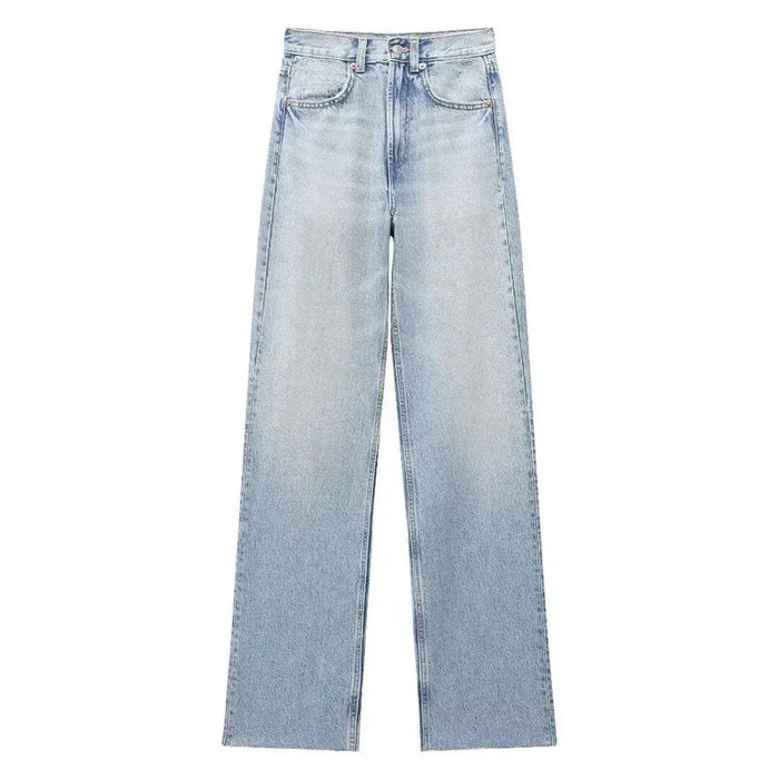 Denim Pants for Women High Waist Wide Leg Jeans Fashionable Versatile Classic High Waist with Worn Decoration Origin China