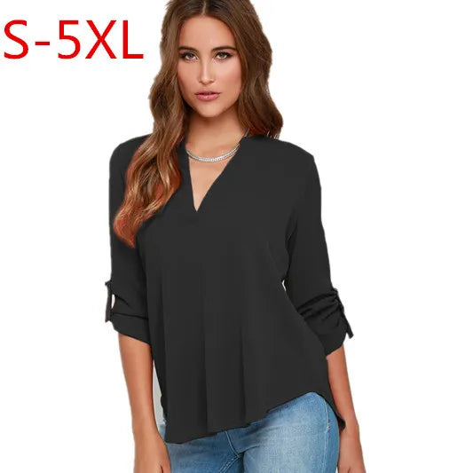 Women Tops Blouses Sexy Lady Long Sleeve blusas V-Neck Chiffon Blouse Shirt Plus Size 5XL Ropa Mujer blusa