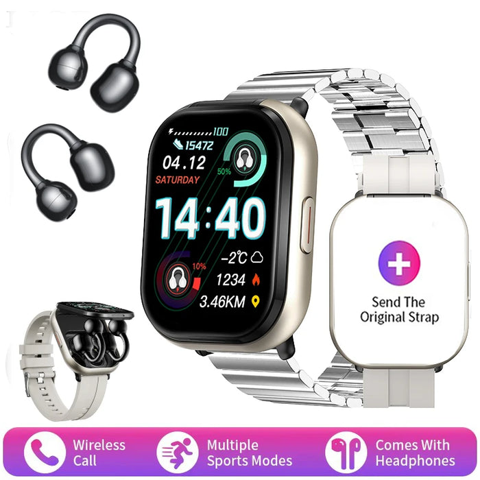 2025 New TWS 2 in 1 Smart Watch with Headphones Sports Bluetooth Call Watches Men Health Monitor Women Smartwatch For Android