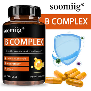 Vitamin B Complex Supplement - Immune Support Energy Metabolism for Hair Skin Nails Health,Vegan Capsules