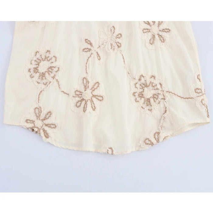 MUJER Flower Embroidered Blouses for Women Tassel Casual Shirts and Blouses Woman Ruched Beach Women's Blouse Summer Boho Tops