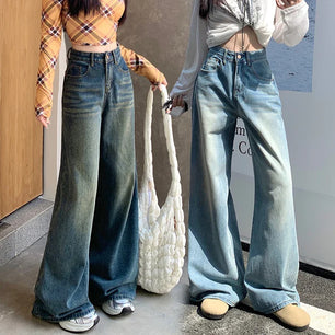 Women's Jeans Denim Pants 2026 Euramerican High Waist Girl Style Jean Trousers Colorful Straight Leg Wide Leg Pants