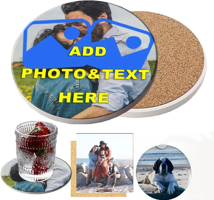 Personalized Photo Ceramics Absorbent Bar Coasters With Cork Customize Cup Mat Pad For Home Decoration Wedding Favors Birth Gift