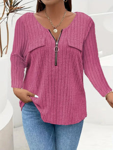 Ladies' autumn and winter clothing, casual and elegant, pure color zipper long-sleeved pullover T-shirt, women's loose clothes,