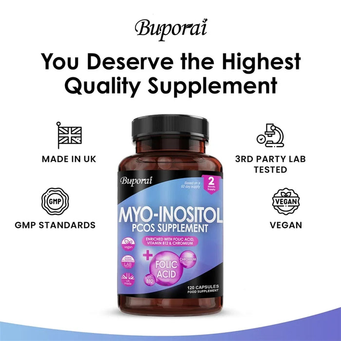 Myo-Inositol PCOS Supplement - Promotes Hormonal Balance and Ovarian Health, Regulates Menstrual Cycles, and Improves Mood