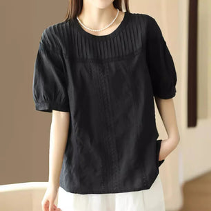 Women's elegant blouses 100% cotton embroidery hollow out white black shirts ladies office wear women long sleeve tops