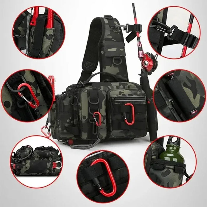 Fishing Gear Backpack、Fishing Bait Box、Equipment Storage Bag、Men's Fly Fishing Backpack、Shoulder Bag with Rod Holder and Strap
