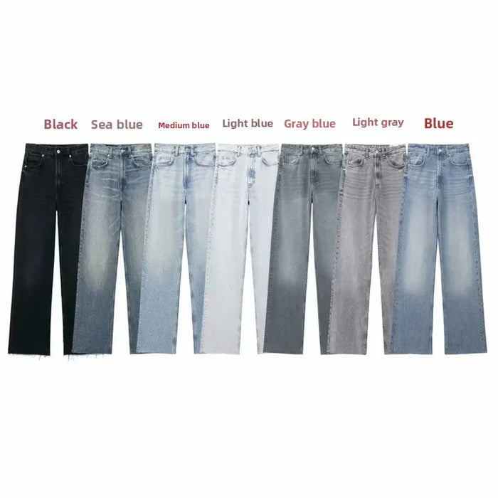 Denim Pants for Women High Waist Wide Leg Jeans Fashionable Versatile Classic High Waist with Worn Decoration Origin China