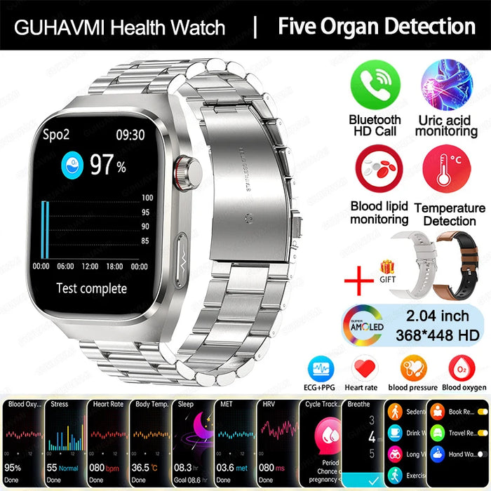 2025 New AI Intelligent Diagnosis ECG+PPG Smartwatch Health Protection Blood Lipids Uric Acid Heart Rate BT Call Smart Watch Men