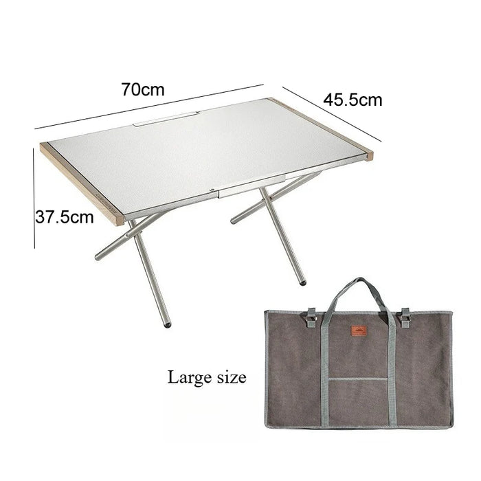Portable Outdoor Camping Table with Storage Bag, Stainless Steel, Wooden Side, BBQ and Picnic