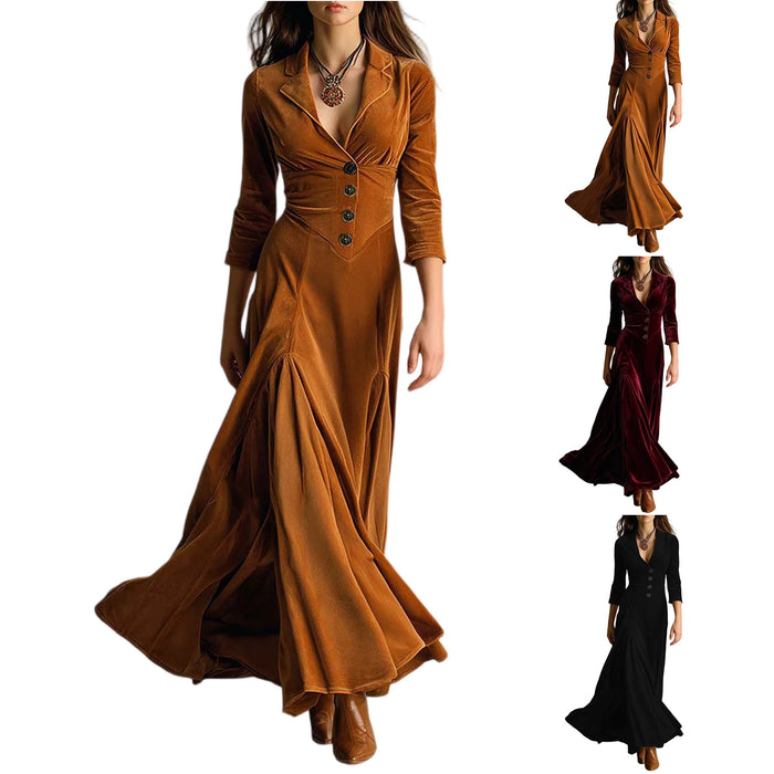 Elegant Lapel Dress Ladies' Fashionable Long Sleeved Dress Spring And Autumn Women'S Outdoors Dress