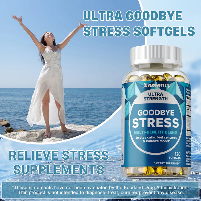 Stress Relief Capsules with GABA, L-Theanine, Mood & Stress Relief 120 Capsules Gluten Free Non-GMO, Improve Memory