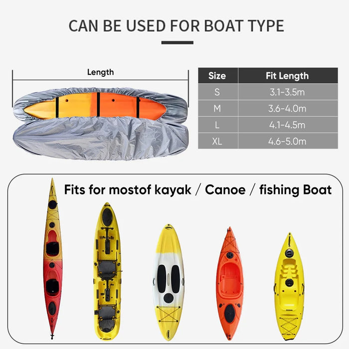 Waterproof UV-Proof Kayak Cover Heavy Duty Dustproof Canoe Cover for Outdoor Storage