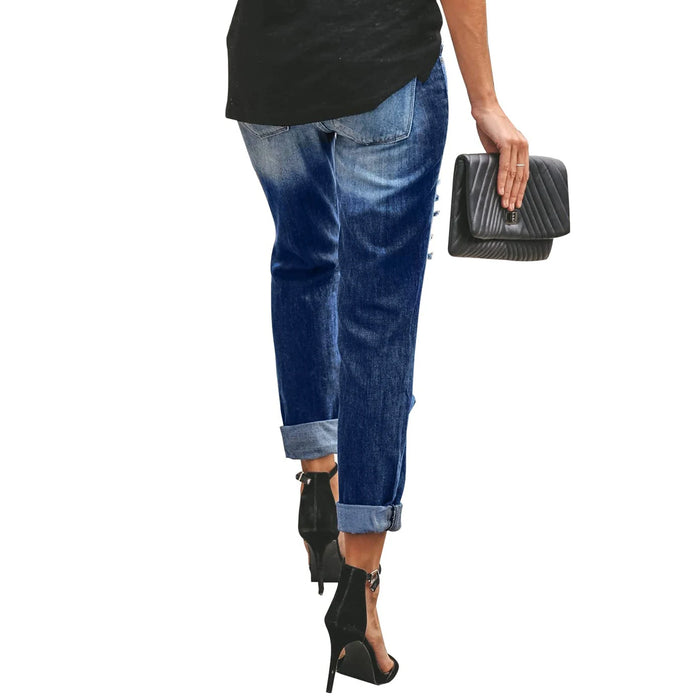 Jeans Fashionable Women Mid-Rise Vintage Trousers Ripped Style Warehouse Jeans Local Promotion Slim Casual Jeans Classic Style