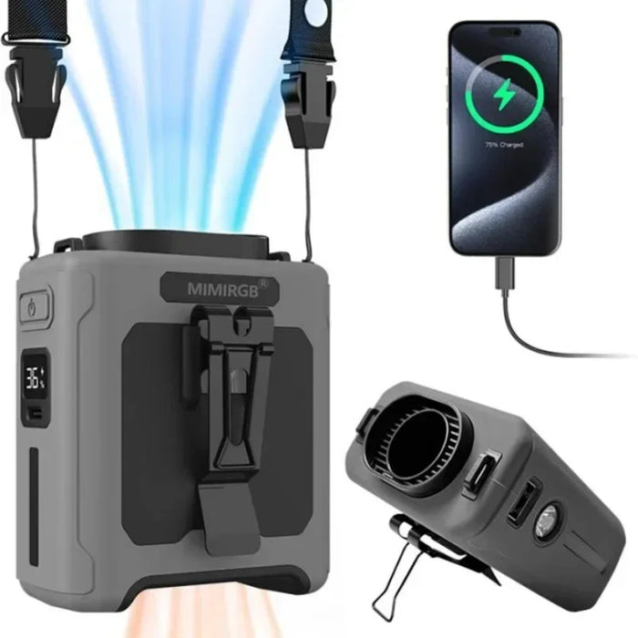 2026 New Wearable Waist Fan With 5-Speed Adjustment, 10000mAh Battery 40H Runtime Ideal for Outdoor Work Field Operations Travel