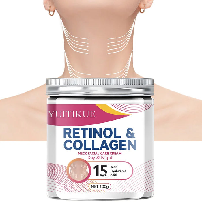 Collagen Neck Cream: Contains 15% hyaluronic acid, moisturizes day and night, firms the skin, enhances elasticity, 100g