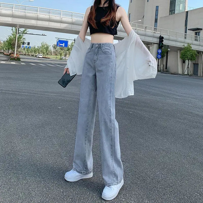 High-waisted Straight Jeans for Women in Spring and Summer 2025 New Loose and Slim Small Draped Wide-leg Floor Pants