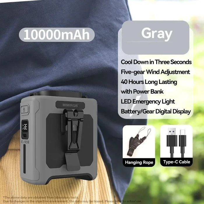 2026 New Wearable Waist Fan With 5-Speed Adjustment, 10000mAh Battery 40H Runtime Ideal for Outdoor Work Field Operations Travel