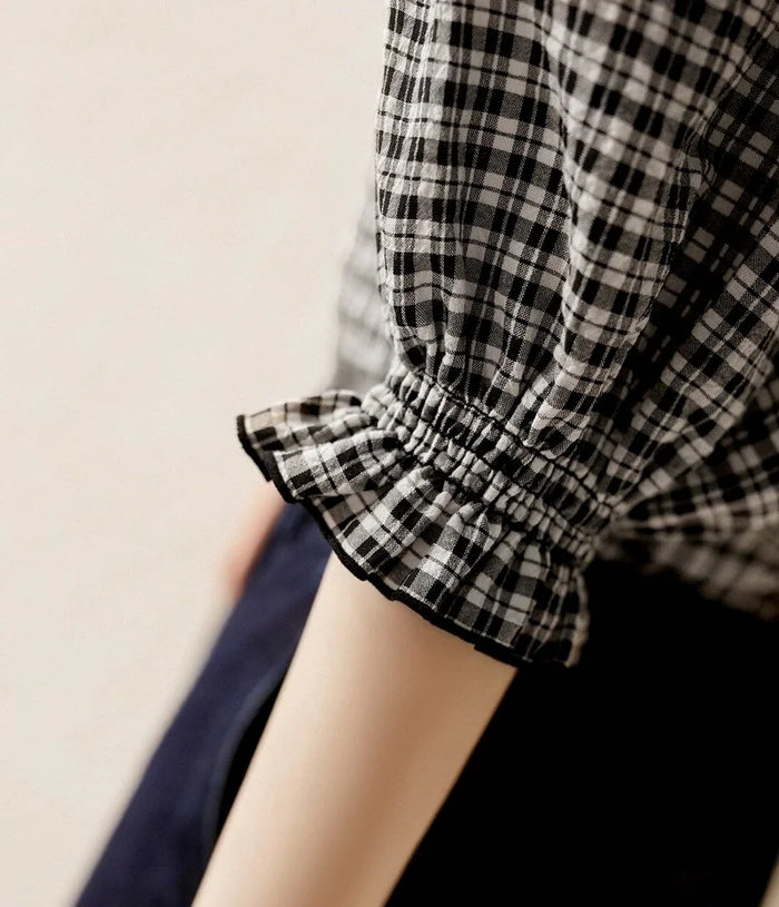 Blouse Woman New Collection 2025 Top Luxury Chiffon Women's Plaid Blouse Half Sleeve Pretty and Cheap Women's Blouses Vintage