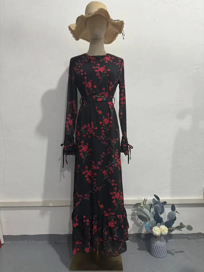 Women's Evening Dresses Summer New Printed French Floral Slim-fitting Retro White Dress for Women