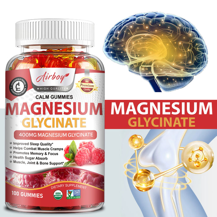 Magnesium Glycinate Gummies - Reduces Stress and Anxiety, Improve Sleep Quality, Support Memory, Concentration & Muscle Spasms