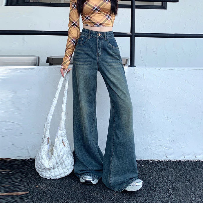 Women's Jeans Denim Pants 2026 Euramerican High Waist Girl Style Jean Trousers Colorful Straight Leg Wide Leg Pants