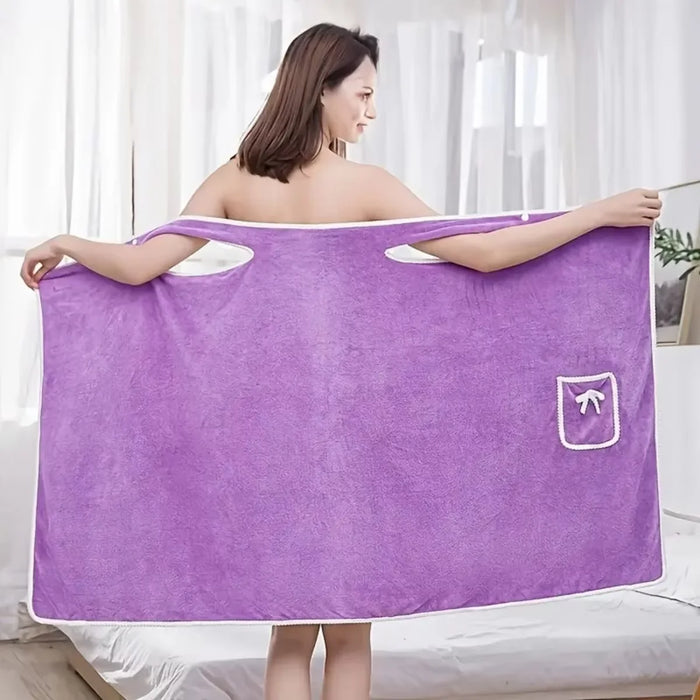 1 Pcs Women's Wearable Bath Towel - Quick-Dry Microfiber Robe for Shower, Beach & Spa - Girls-Friendly Design
