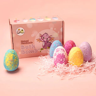 Dino Egg Spa Surprise Bath Bombs for Kids - Gentle Exfoliation, Deep Moisture & Skin Nourishment w/ Random Dino Toy，Handmade