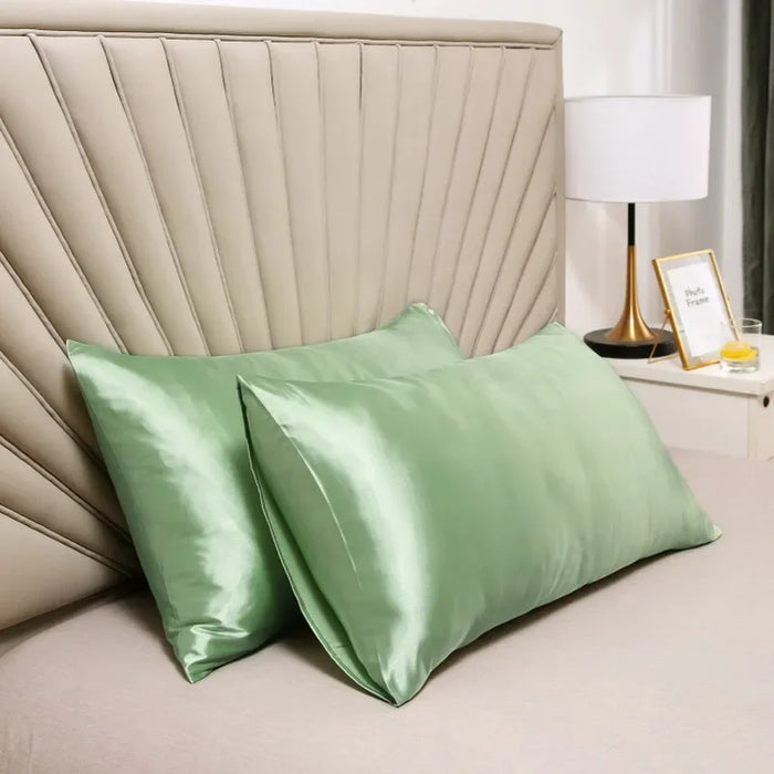 2 pcs Luxurious  Faux Silk Pillowcase Comfortably Soft and Hypoallergenic Satin Pillow Cover Silky Smooth For Good Night's Sleep