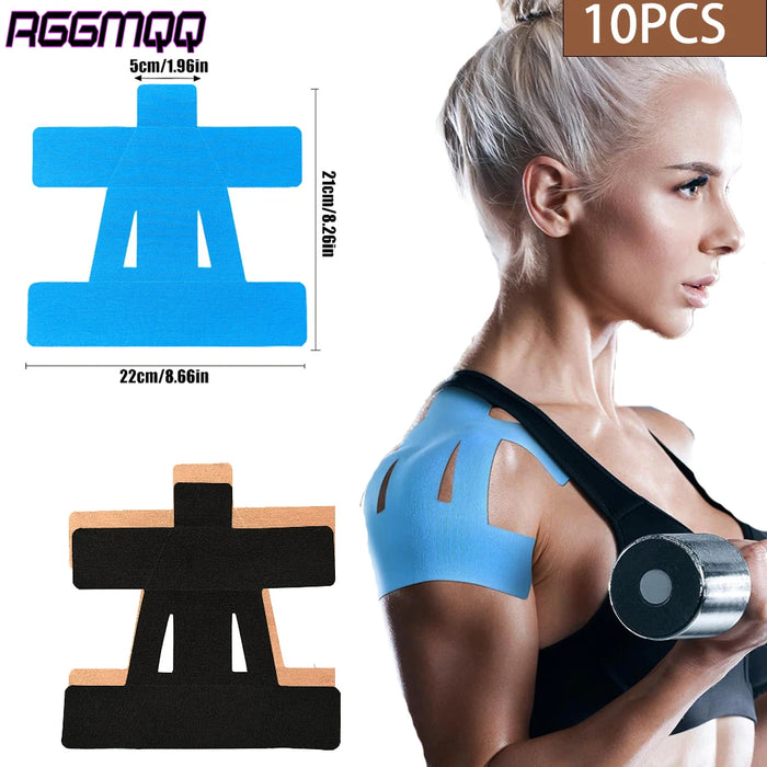 10PCS Precut Kinesiology Tape for Shoulder Pain Relief – Waterproof, Elastic Support for Rotator Cuff & Injury Recovery