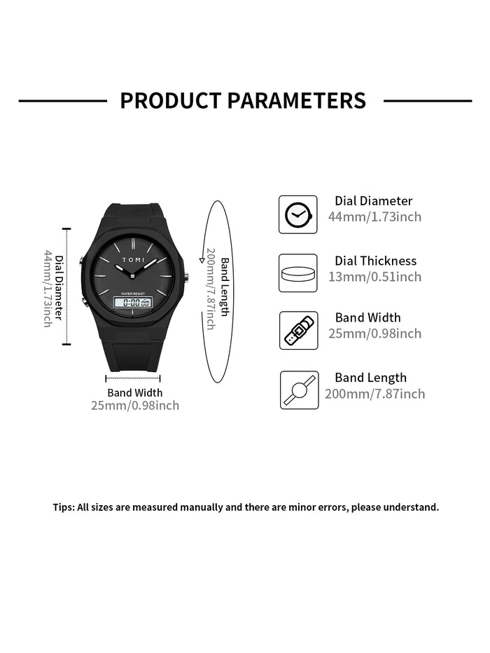 TOMI Men's Electronic Watch; Trendy Simple Wrist Watch; Waterproof Sports Outdoor Electronic Watch