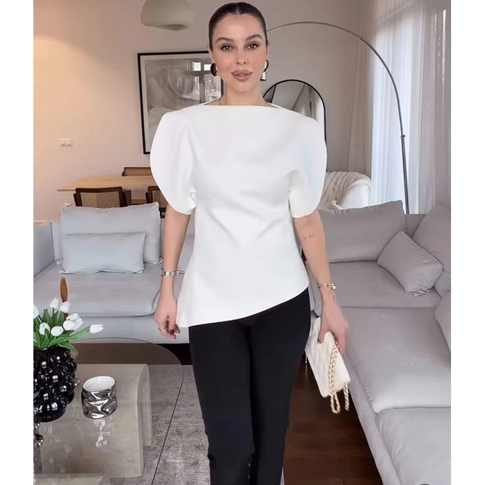 Women's 2026 New Blouses Tops Fashion Bubble Sleeves Asymmetric Women's Tops T-shirts Chic Joker Youth Travel Holiday Tops