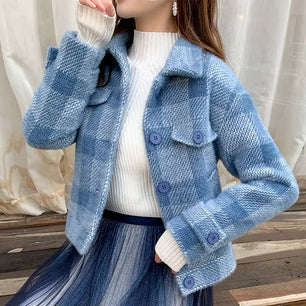 Ladies Jackets Plaid Loose Blue Outerwears Autumn Hot High Quality Women's Wool & Blends Coat Winter Clothes 2025 New In Novelty