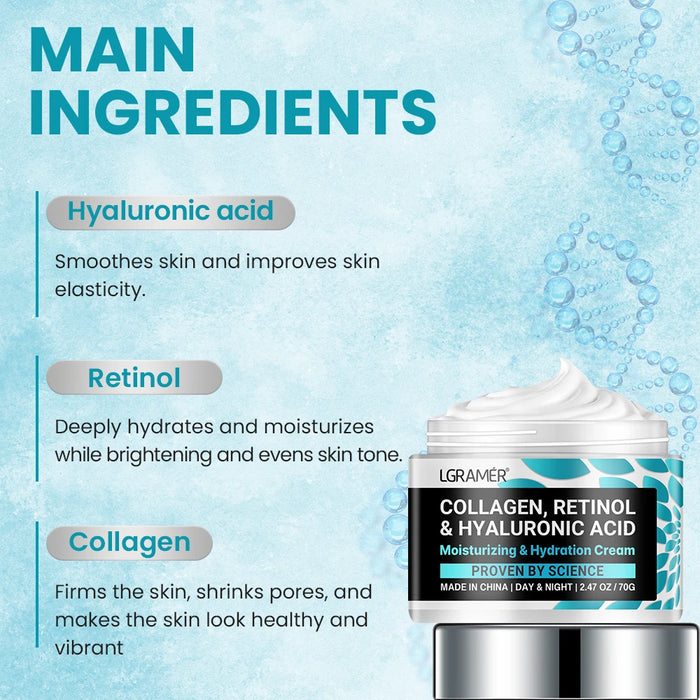 Collagen Cream for Face with Retinol and Hyaluronic Acid Moisturizing Improve Skin Elasticity and Achieve Even Skin Tone