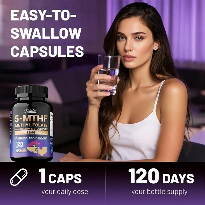 5-MTHF Methylfolate Supplement - Enhances Memory, Focus and Clarity, Boosts Cognitive Function, Energy, Brain and Mood Support S