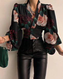 Women's Blouse Sexy Irregular V Neck Blusas Fashion Lantern Sleeve Solid Autumn Elegant Streetwear Casual Loose Tunic Top