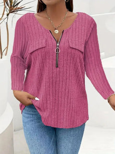 Ladies' autumn and winter clothing, casual and elegant, pure color zipper long-sleeved pullover T-shirt, women's loose clothes,