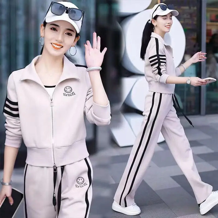 Leisure Sportswear Suit For Women's Spring And Autumn 2025 New Westernized Fashion Sweater Jacket Wide Leg Pants 2 Two Piece Set