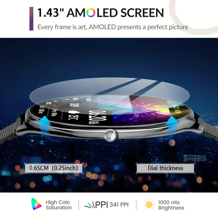 2025 New Utral Thin Women Smart Watch 1.43-inch HD AMOLED Display Bluetooth Call Multi-Sport Tracker Music Player Smart Watch