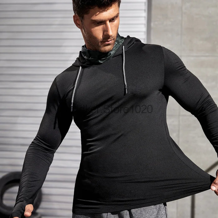 Mens Fitness Tracksuit Running Sport Hoodie Gym Joggers Hooded Outdoor Workout Athletic Clothing Muscle Training Sweatshirt Tops