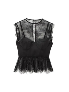 Women's Blouses with Lace, O Neck, Sleeveless, Side Zipper, Female Shirts, Sexy Fashion, Chic Tops