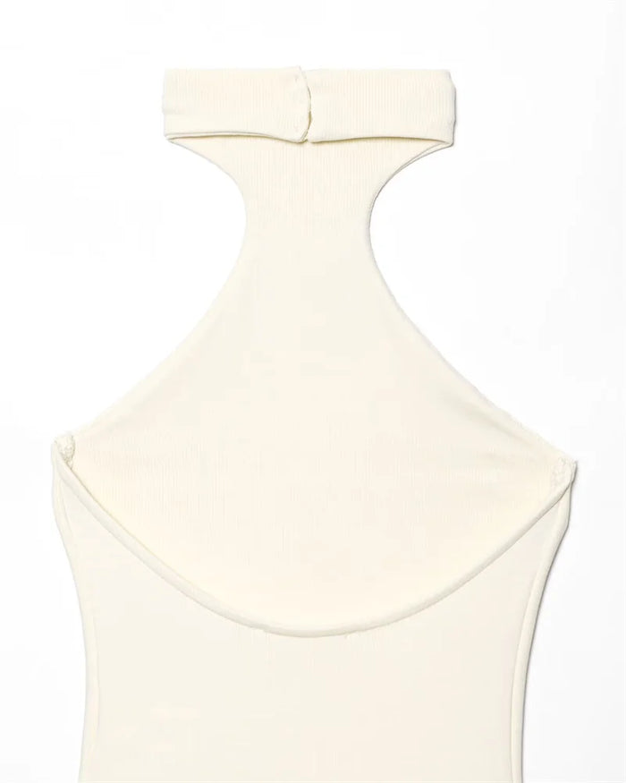 Women's Dress New Summer 2025 White Halterneck Panelled Dress Sexy off-the-shoulder design Elegant temperament Personality