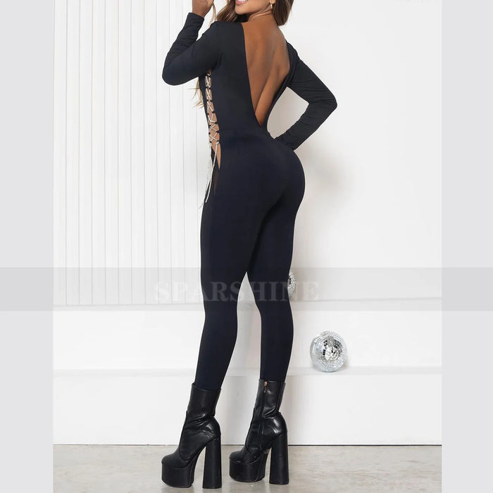 Ladies Sexy Backless Tight Jumpsuits Women Long Sleeve Outwear Clothes Slimming Sportswear 2025 Stylish Hip-Lifting Bodysuits
