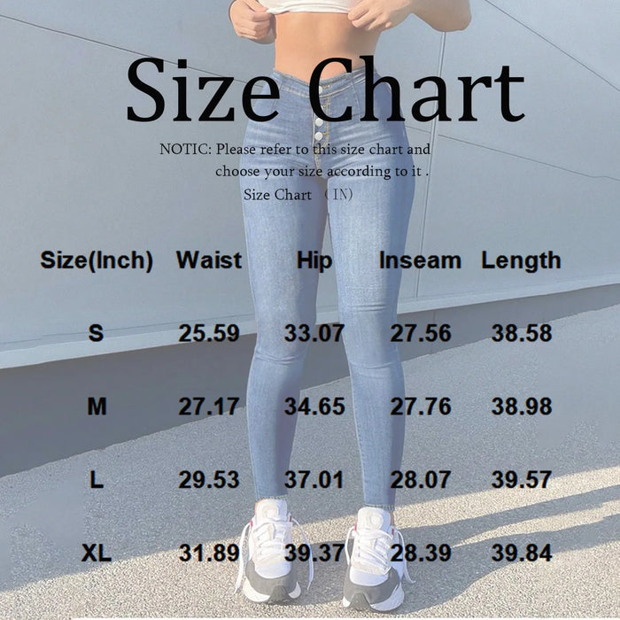 Women's Skinny Jeans Casual Fashion High waisted slim fit jeans Solid color denim trousers Button Jeans Female Denim Pants