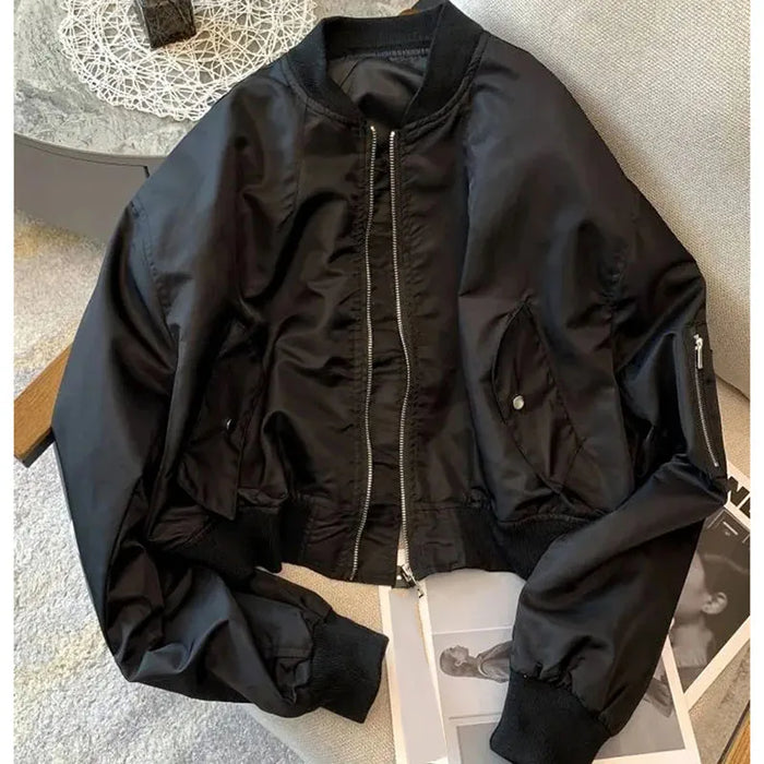 Ladies Fashion Bat Sleeves Top Coat Spring Autumn Female Zipper Short Jacket Retro Women Solid Color Outwear